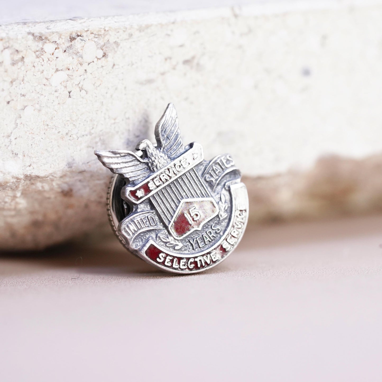 Sterling 925 Silver United States Service 15 Pin Eagle Military Lapel Badge