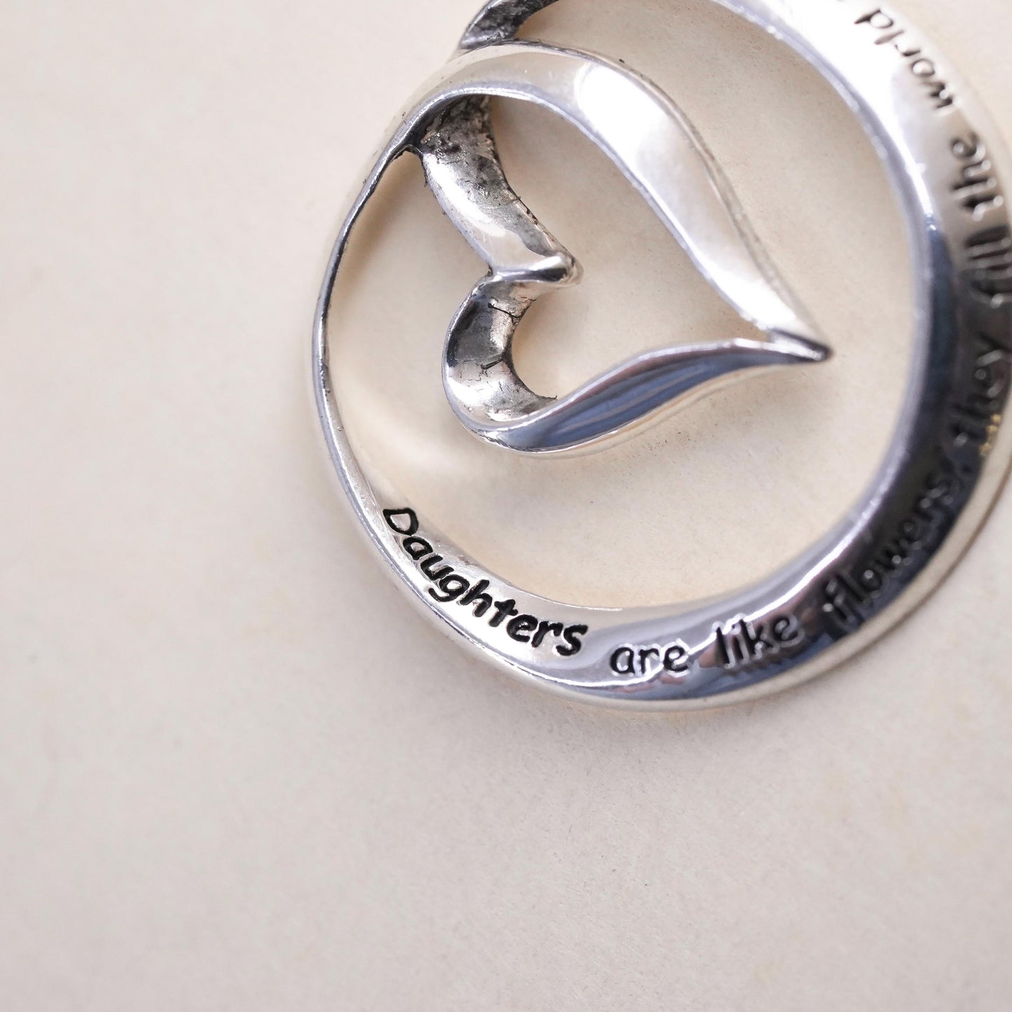 Sterling silver inspirational quote pendant, 925 heart "daughters like flowers