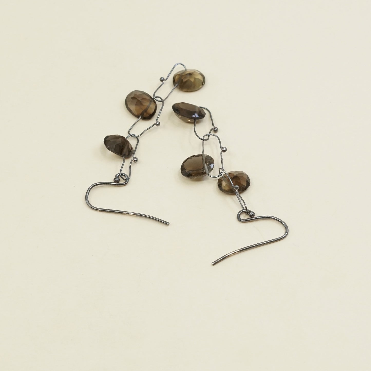 vtg Sterling silver handmade earrings, 925 w/ smoky topaz beads
