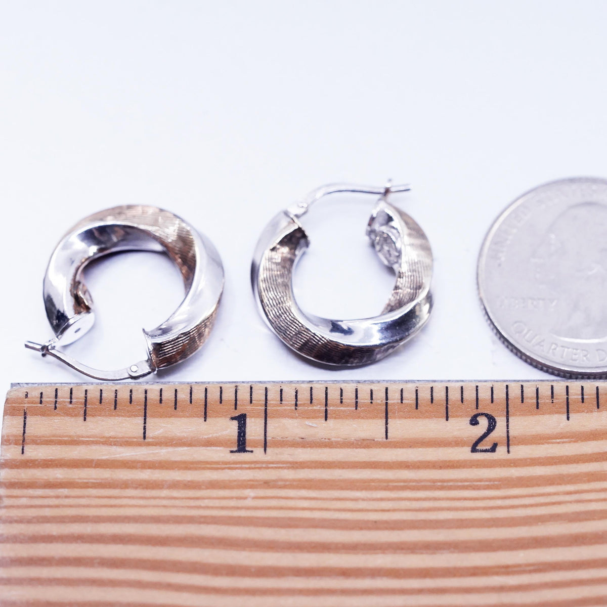 0.75" Two Tone 925 Sterling Silver Handmade Earrings Twisted Chain Studs huggie