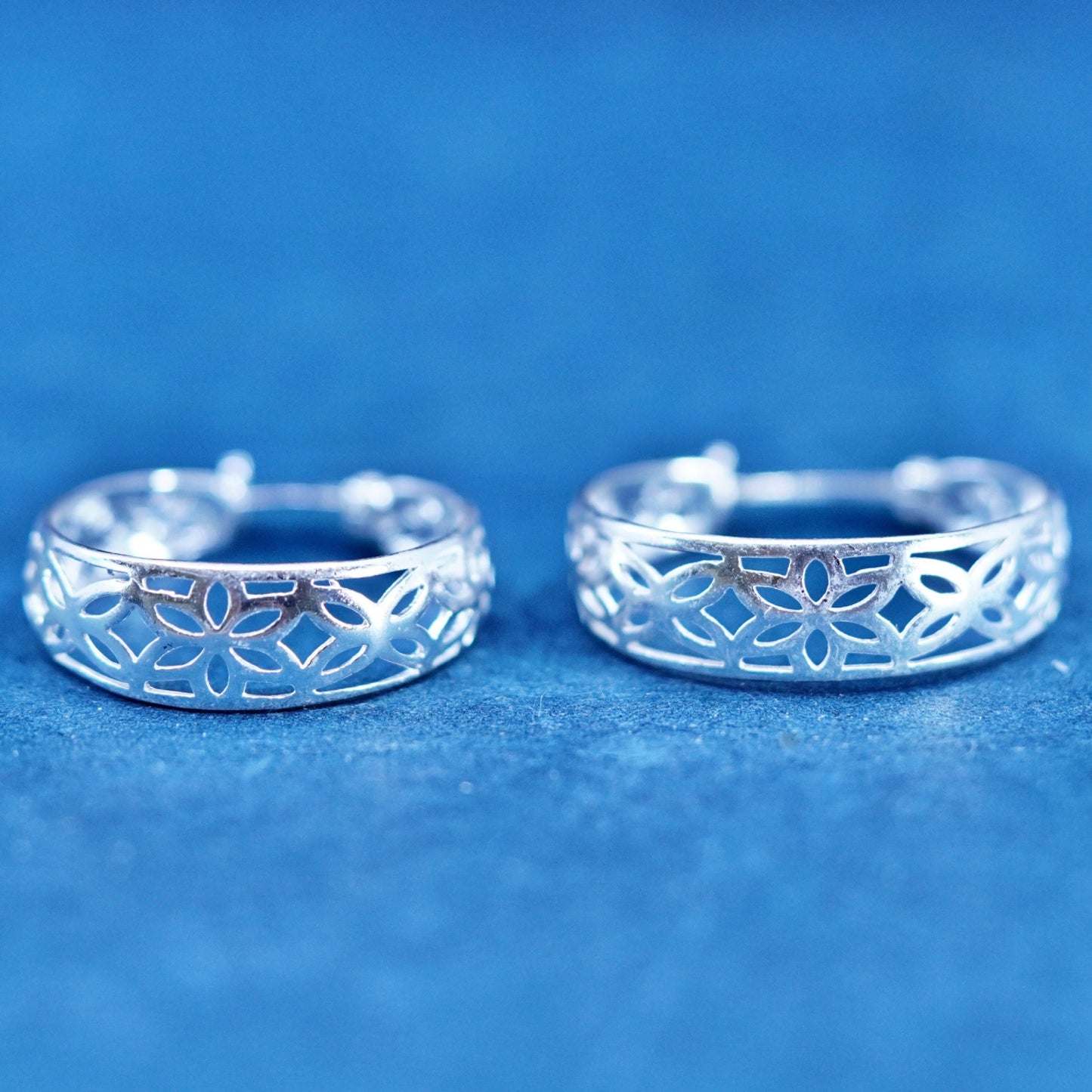 1”, Vintage Sterling silver handmade earrings, 925 filigree hoops Huggie