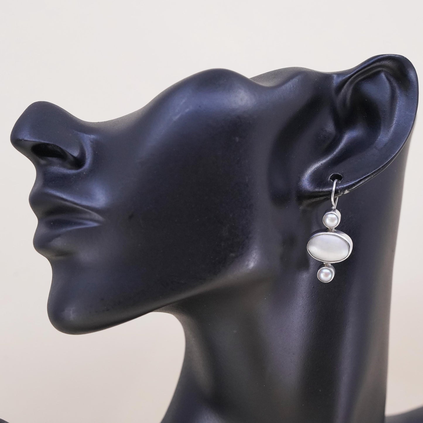 Vintage sterling silver 925 handmade single earring with white pearl