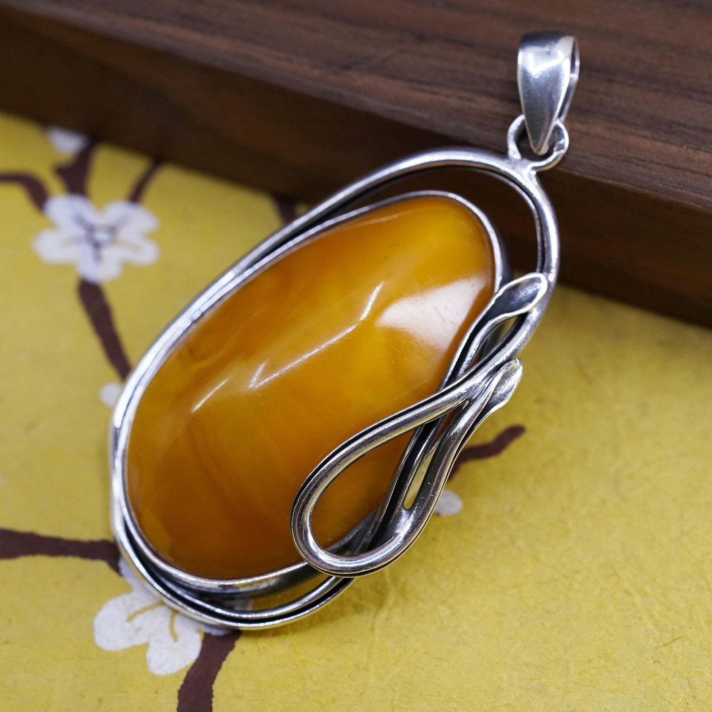 Vintage Sterling silver 925 handmade pendant with amber
