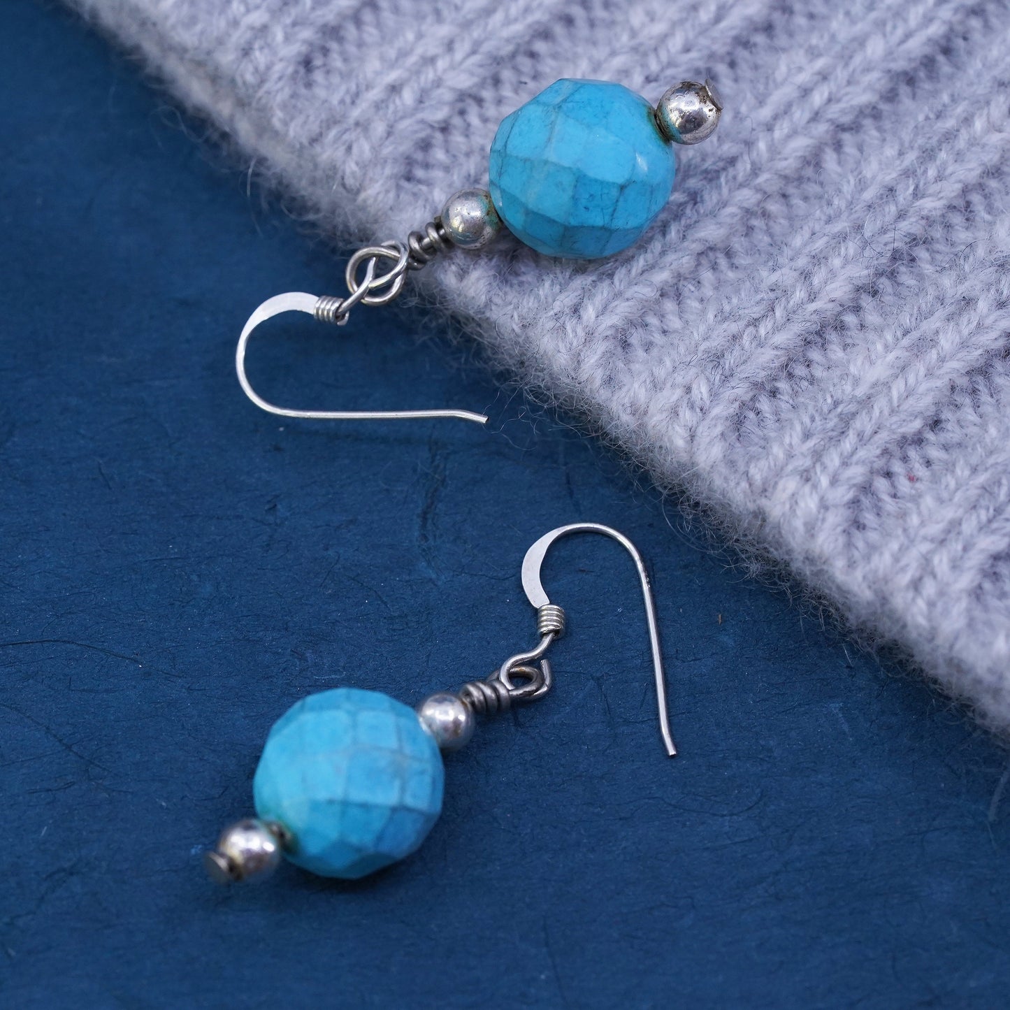 Vintage sterling 925 silver handmade earrings with turquoise beads