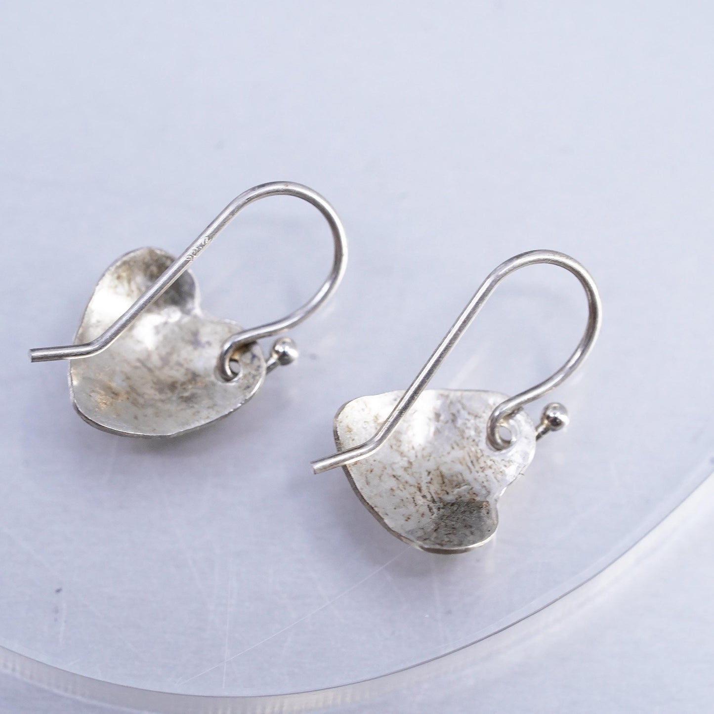 Vintage Sterling 925 silver hammered heart tag earrings