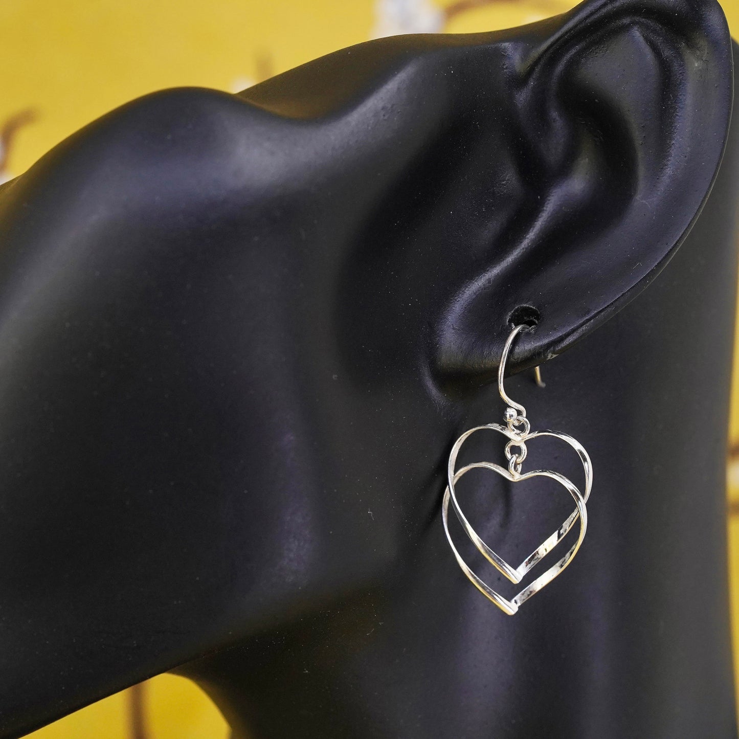 Vintage Sterling silver handmade earrings, 925 double heart