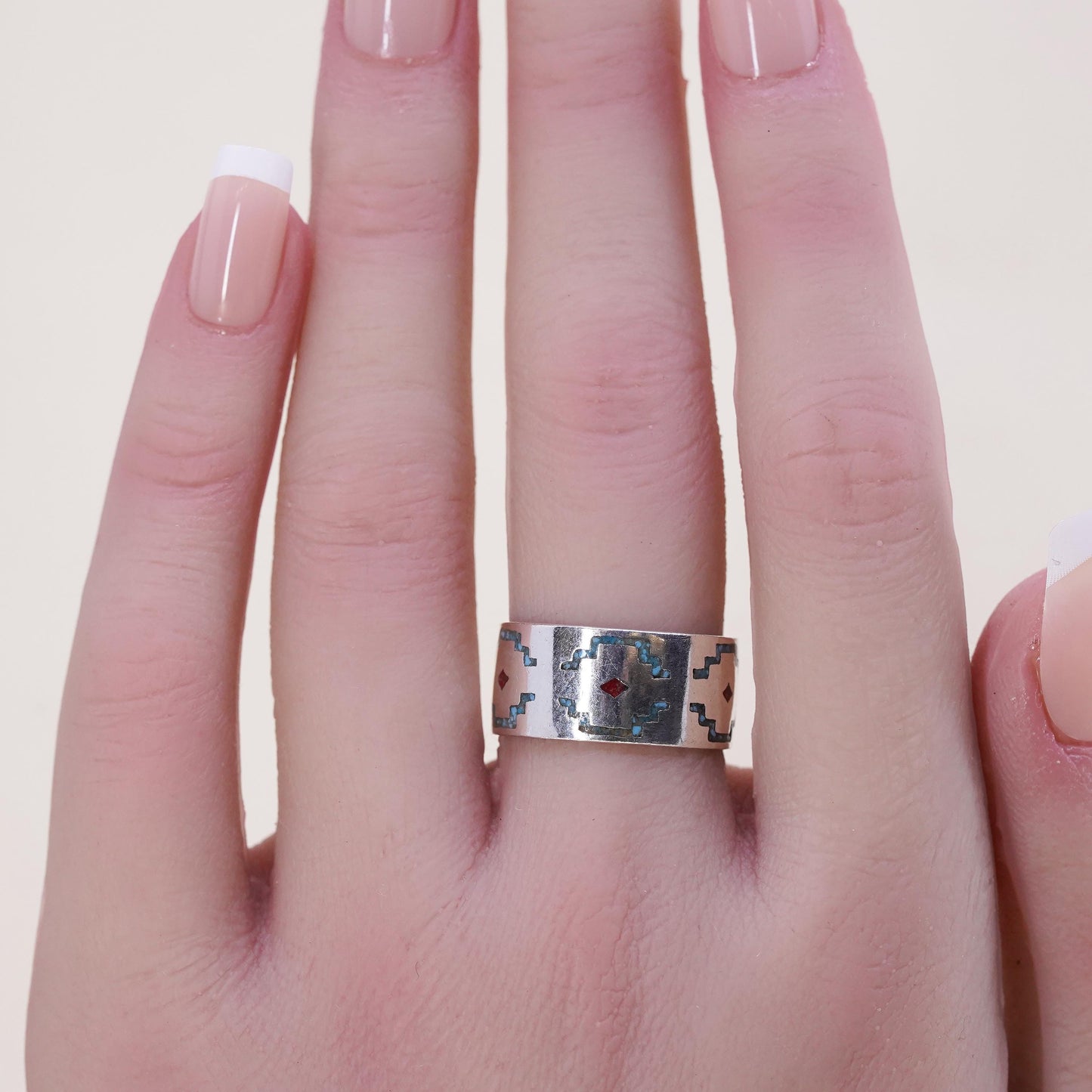 sz 6.75, Native American sterling silver ring, 925 band turquoise, Southwestern