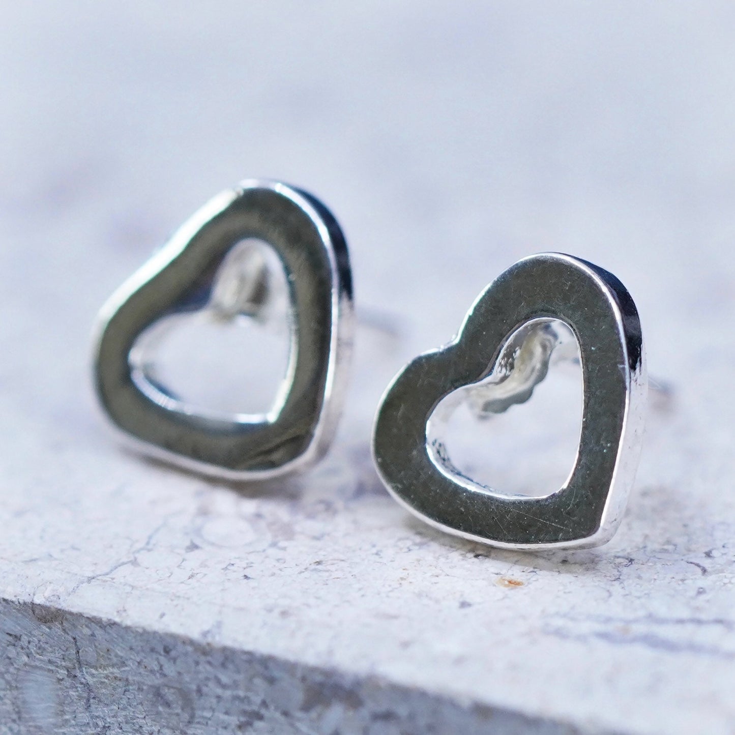 Vintage Sterling silver handmade earrings, 925 heart studs