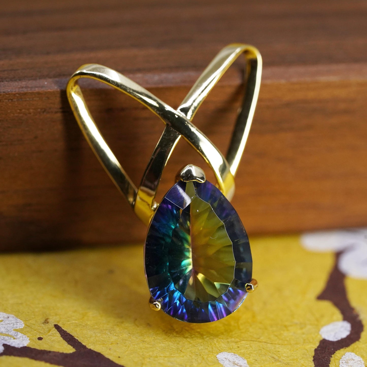 vermeil gold plated Sterling silver 925 tiny pendant teardrop rainbow quartz