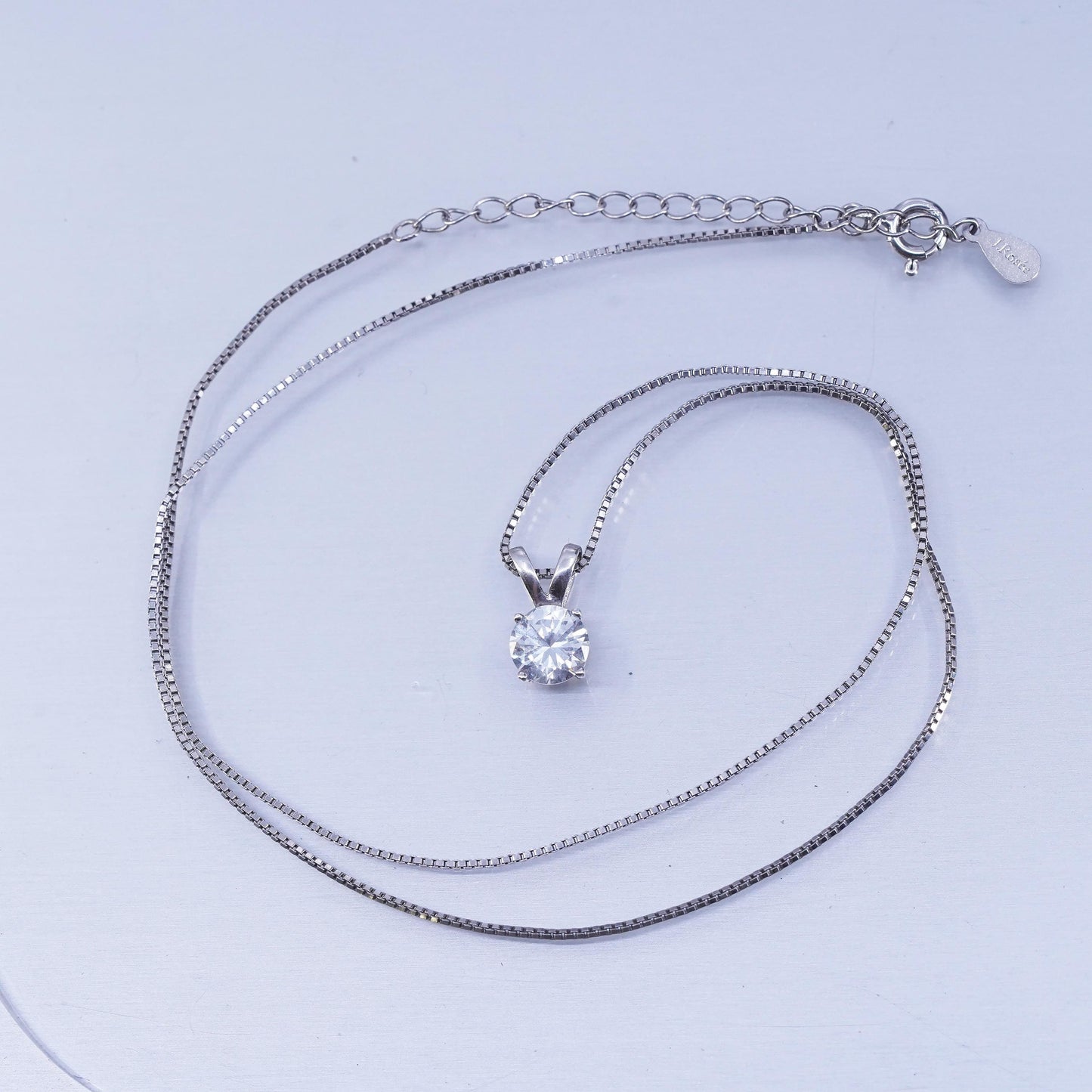 17+2” 1mm, vintage Sterling 925 silver box chain necklace with cz pendant