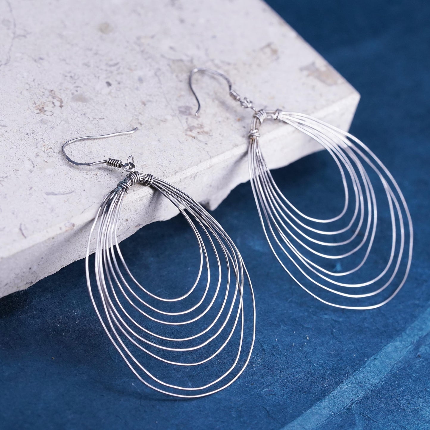 Vintage Sterling handmade Earrings, 925 Silver wired teardrop dangles