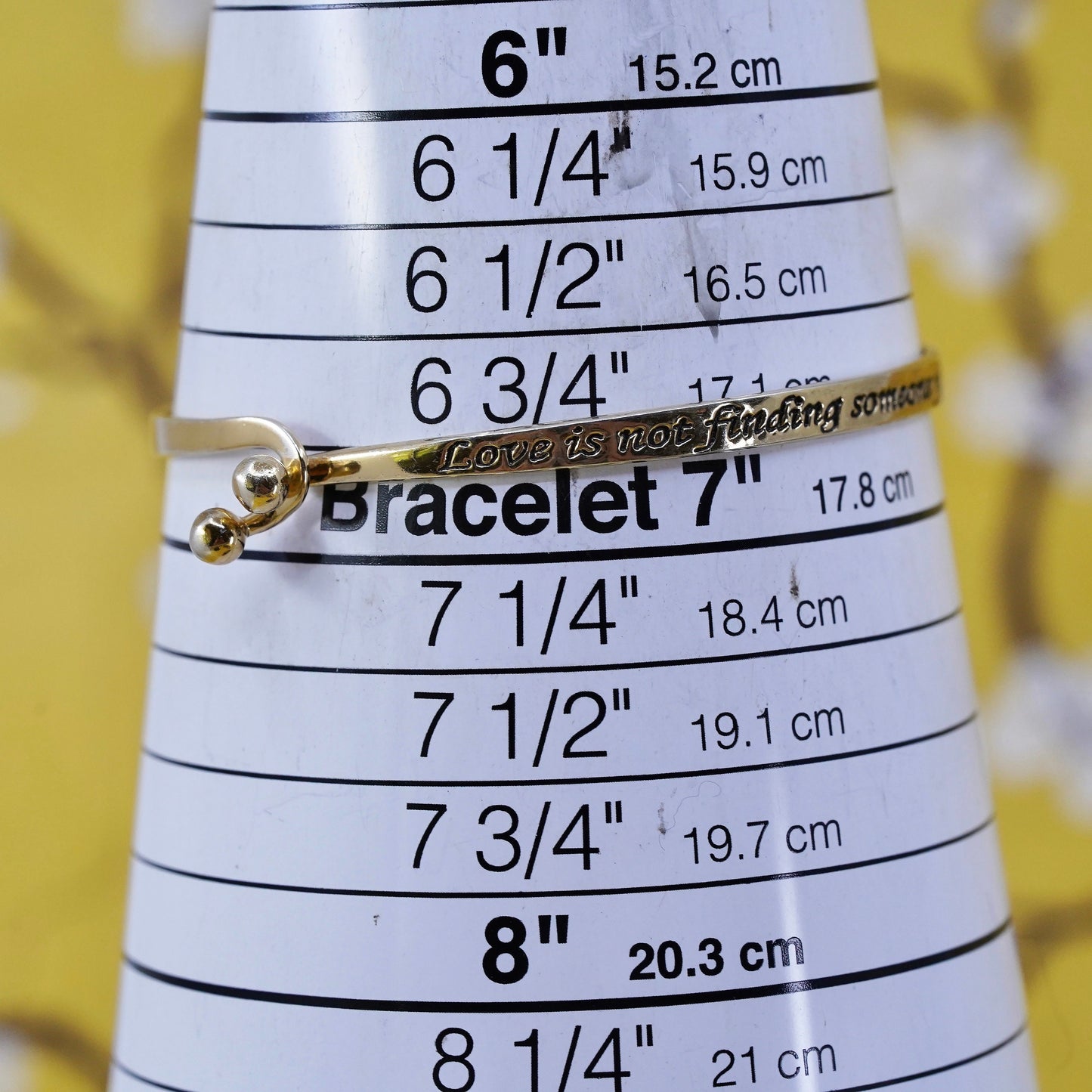 7", Vermeil gold over Sterling silver bracelet, 925 bangle “love is not finding