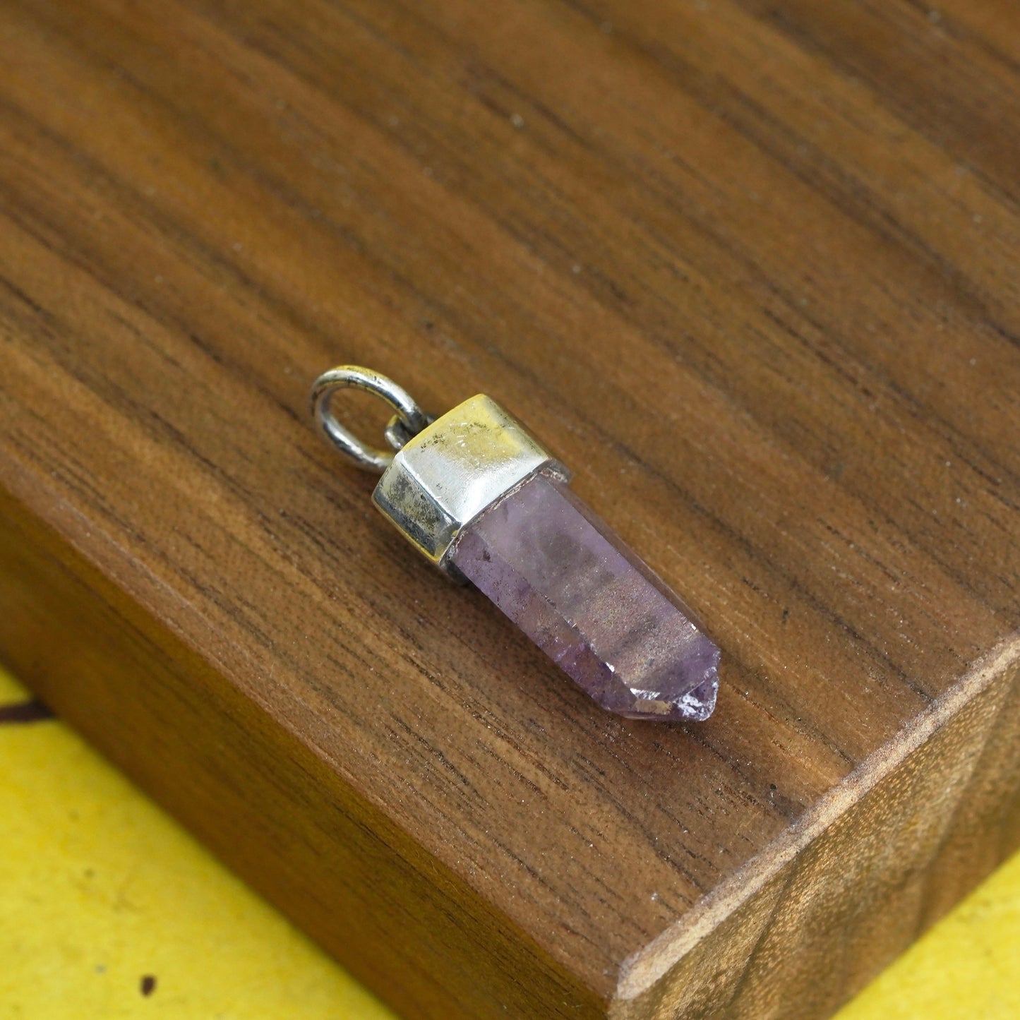 Vintage sterling 925 silver handmade healing crystal amethyst pendant