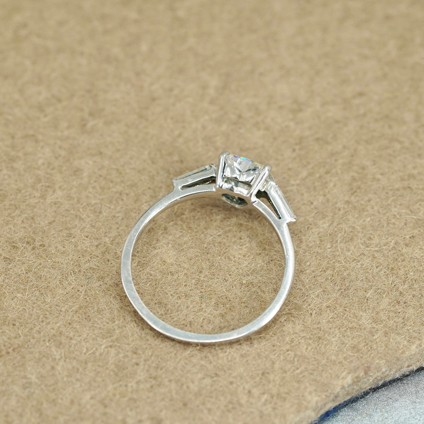 Size 10.25 vintage Sterling 925 silver engagement double ring with heart Cz