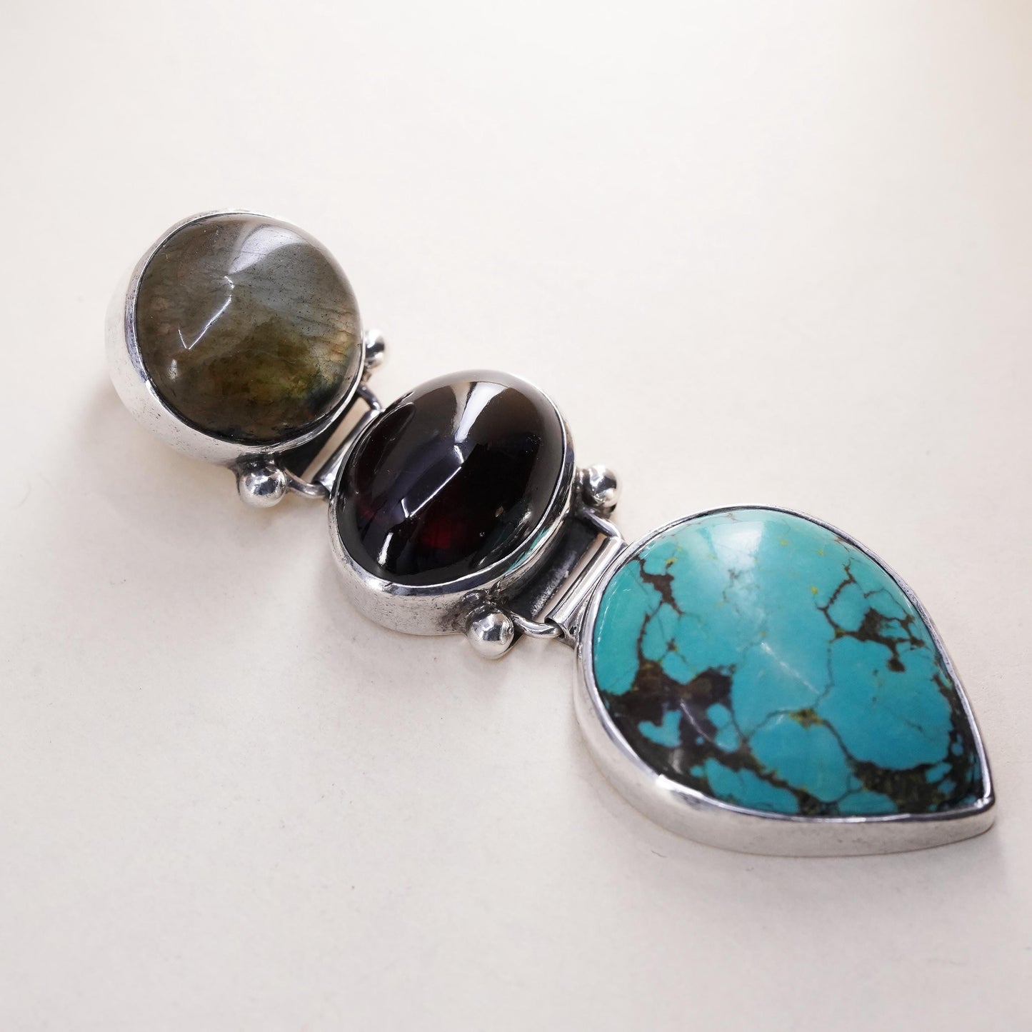 Native American Sterling 925 silver teardrop turquoise pendant labradorite