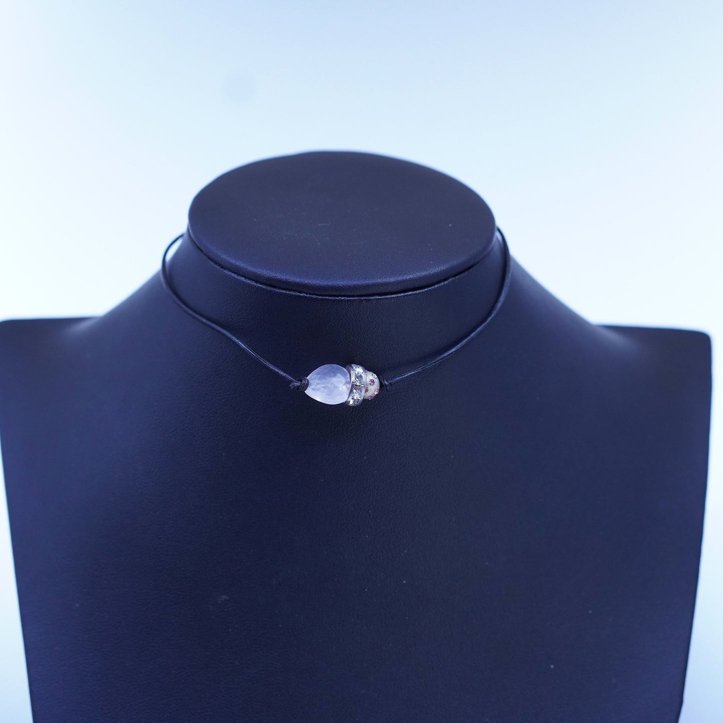 10”, Sterling 925 silver bracelet, leather anklet with healing crystal
