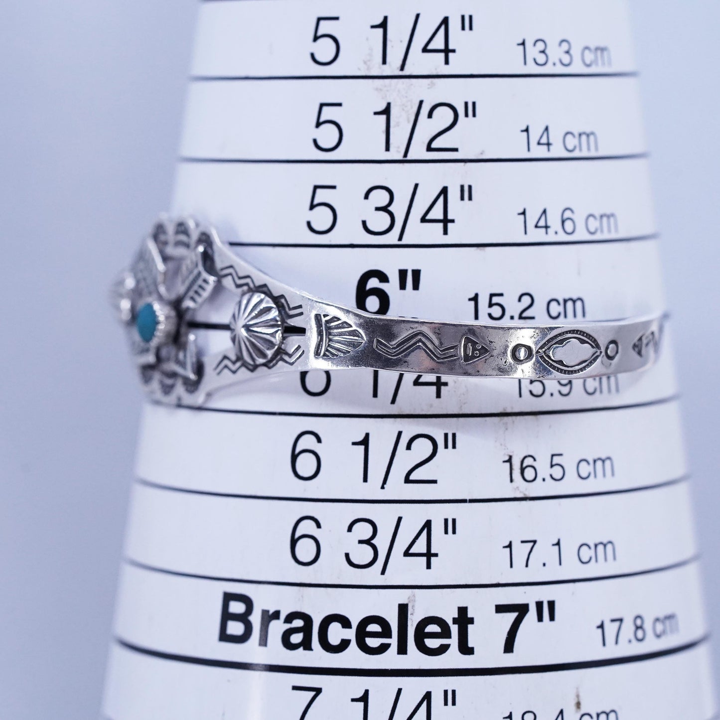 6.25”, Navajo Native American Sterling 925 silver bracelet arrow cuff turquoise