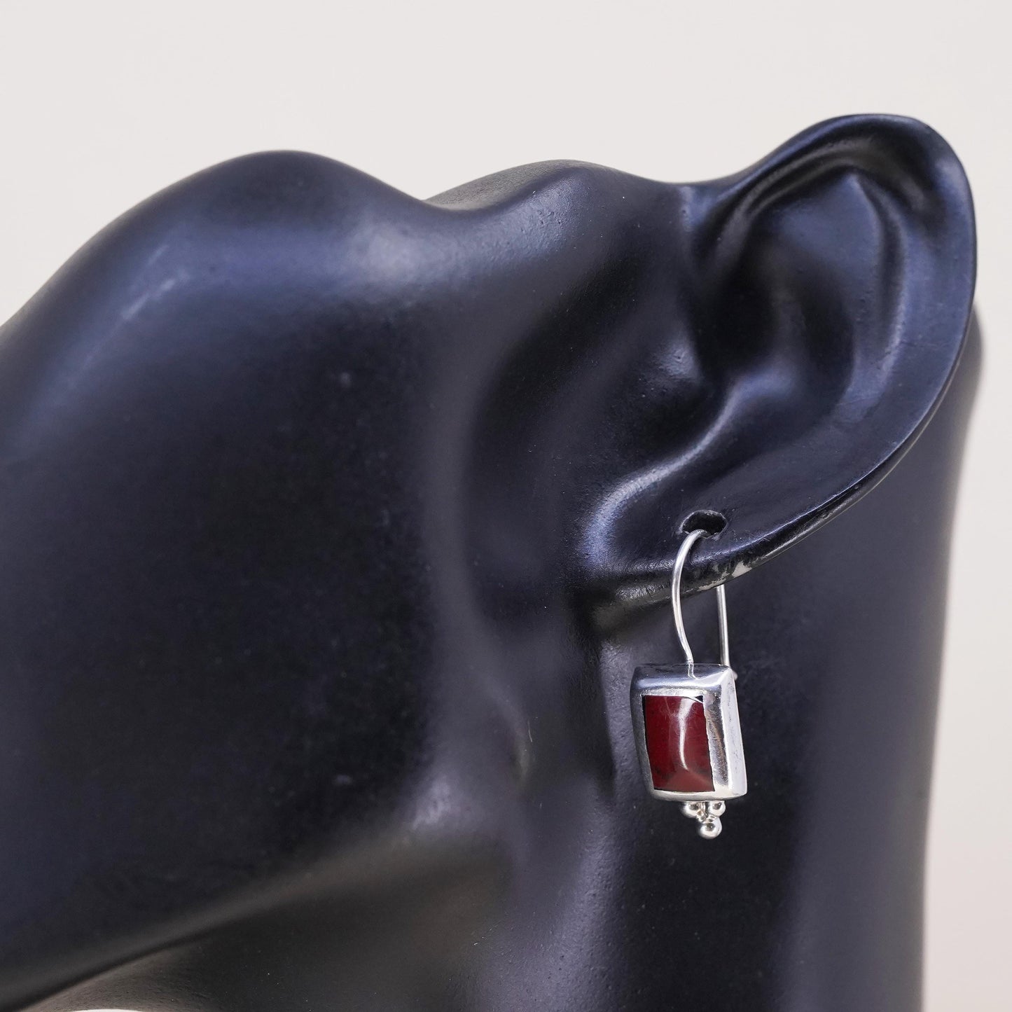 Vintage Mexican sterling 925 silver handmade single earring with red Jasper