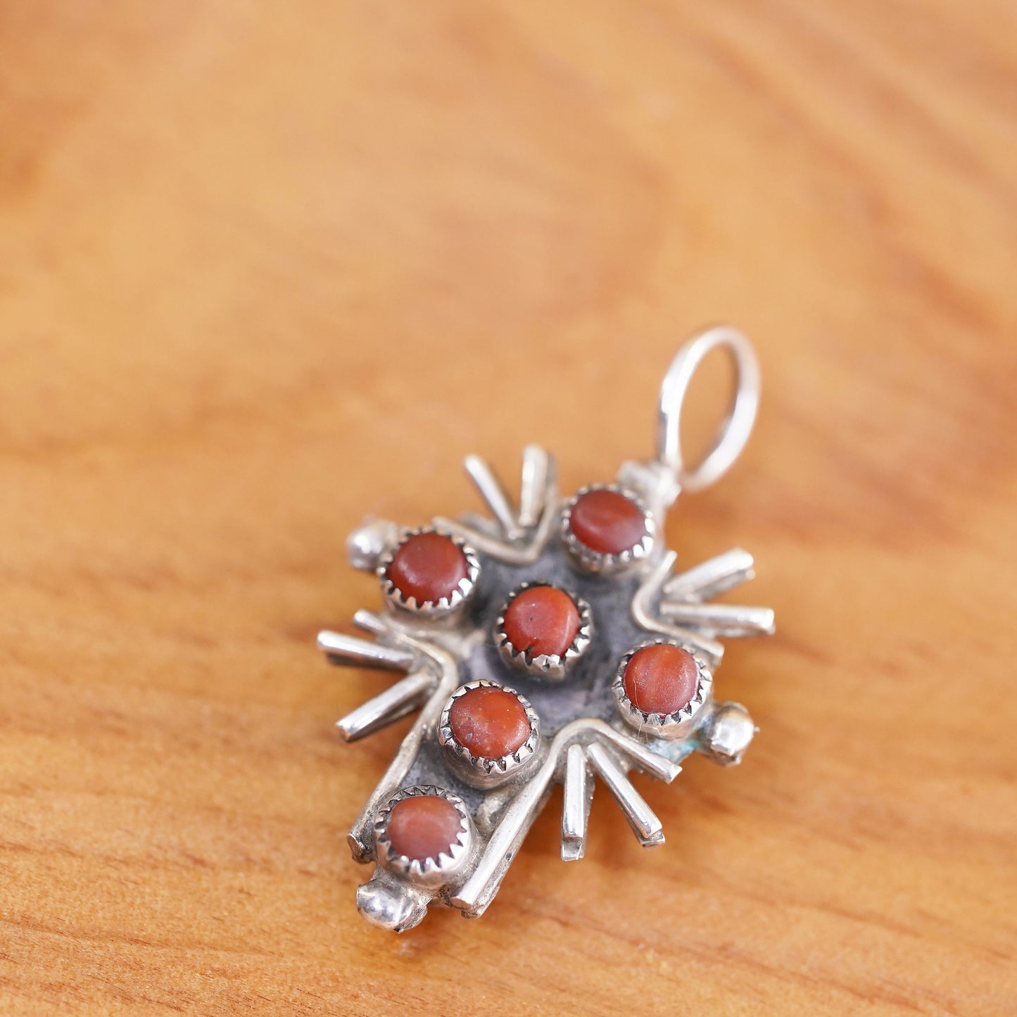 Sterling 925 silver double sided cross pendant, southwestern, turquoise coral