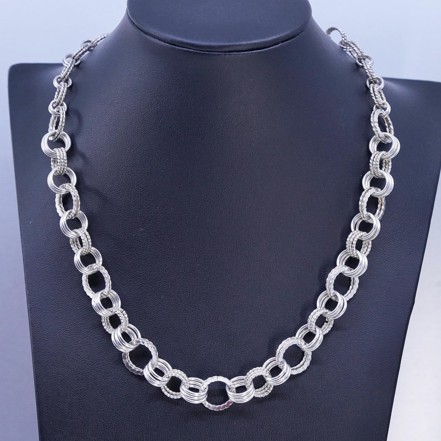 18" Sojourner Jewelry, Sterling 925 silver bold textured choker collar necklace