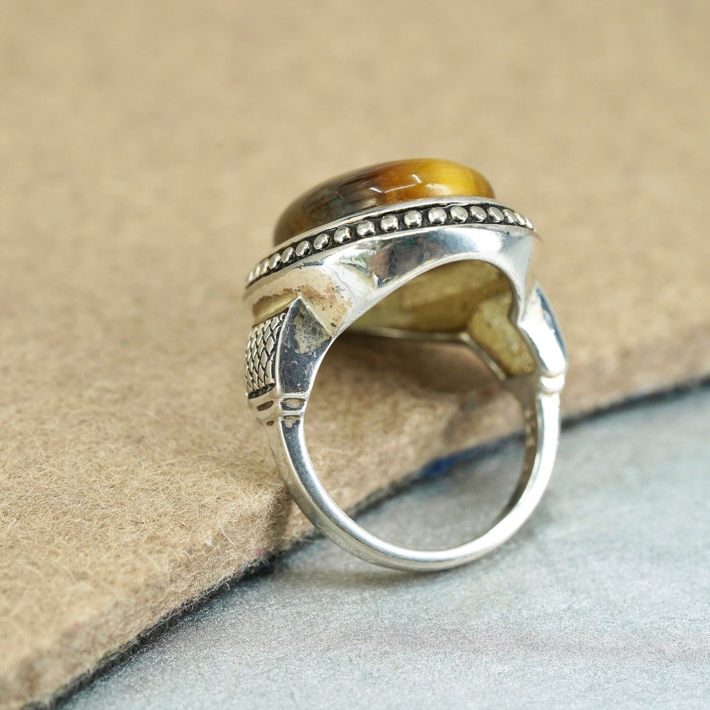 Size 8, vintage Sterling 925 silver handmade ring with golden tiger eye