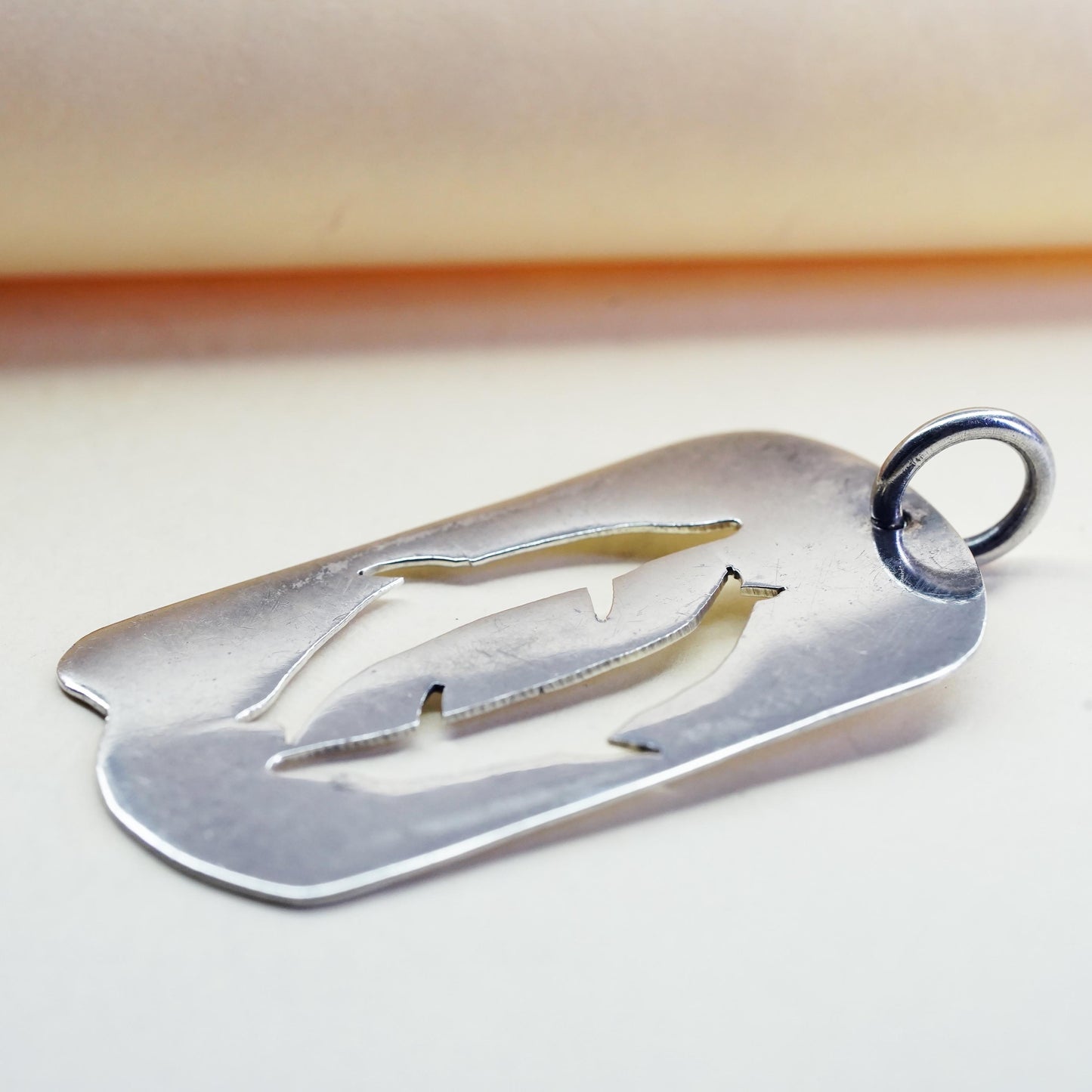Vintage sterling silver double dolphin pendant, 925 handmade charm