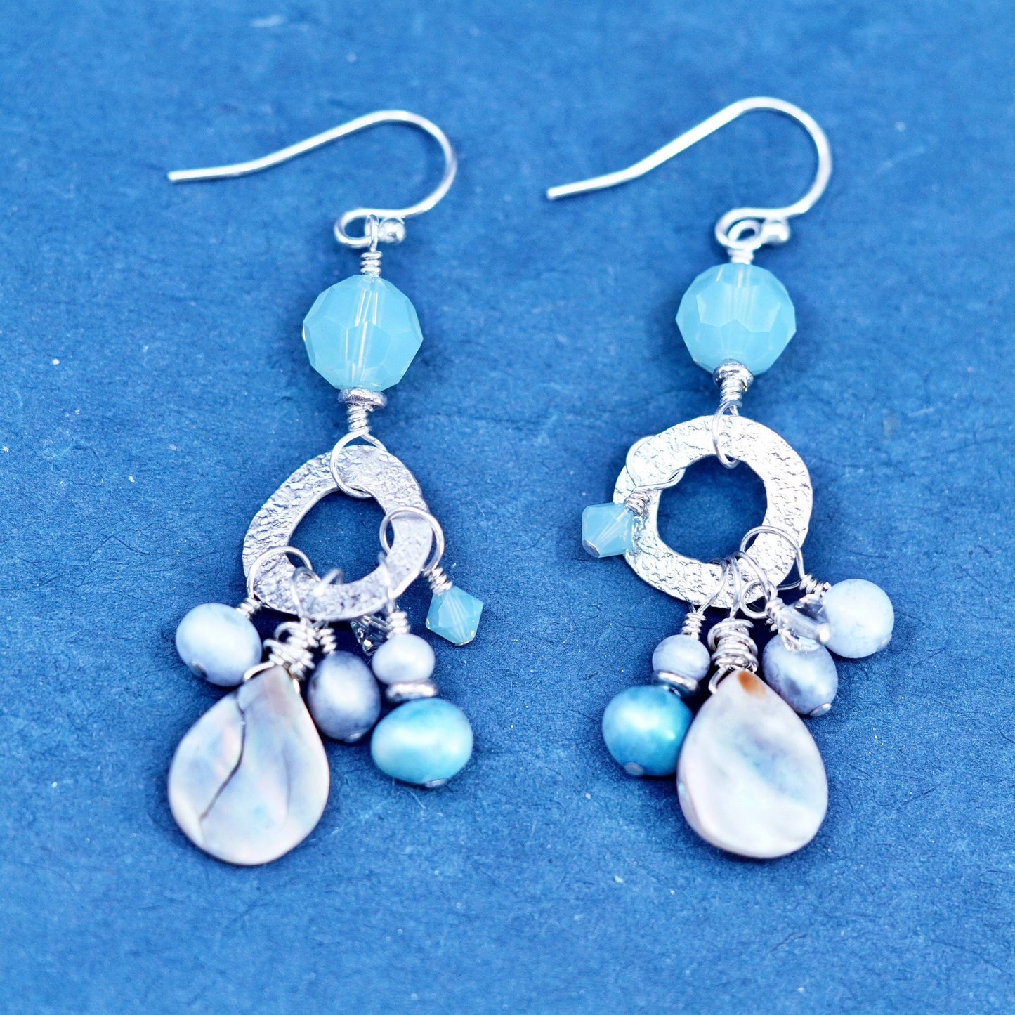 Rare 925 Sterling 925 Silver handmade pearl abalone bead dangly earrings