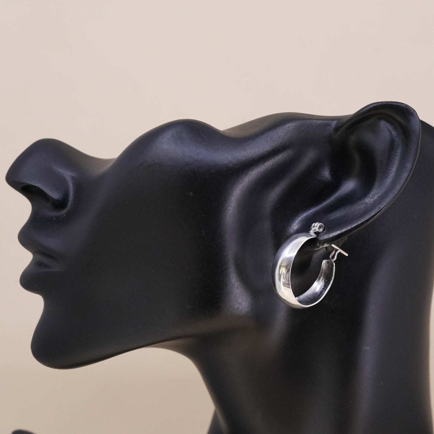 1”, Vintage sterling silver single earring, 925 wide huggie hoop