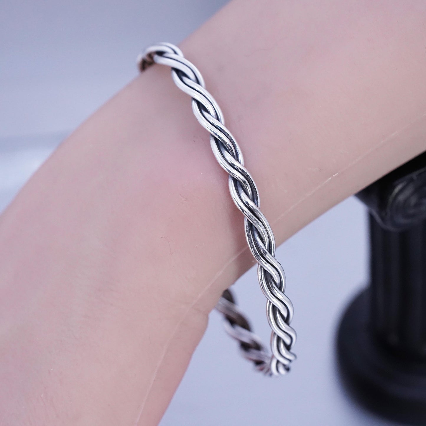 8”, VTG Sterling 925 silver handmade bracelet, wide woven braided cable bangle