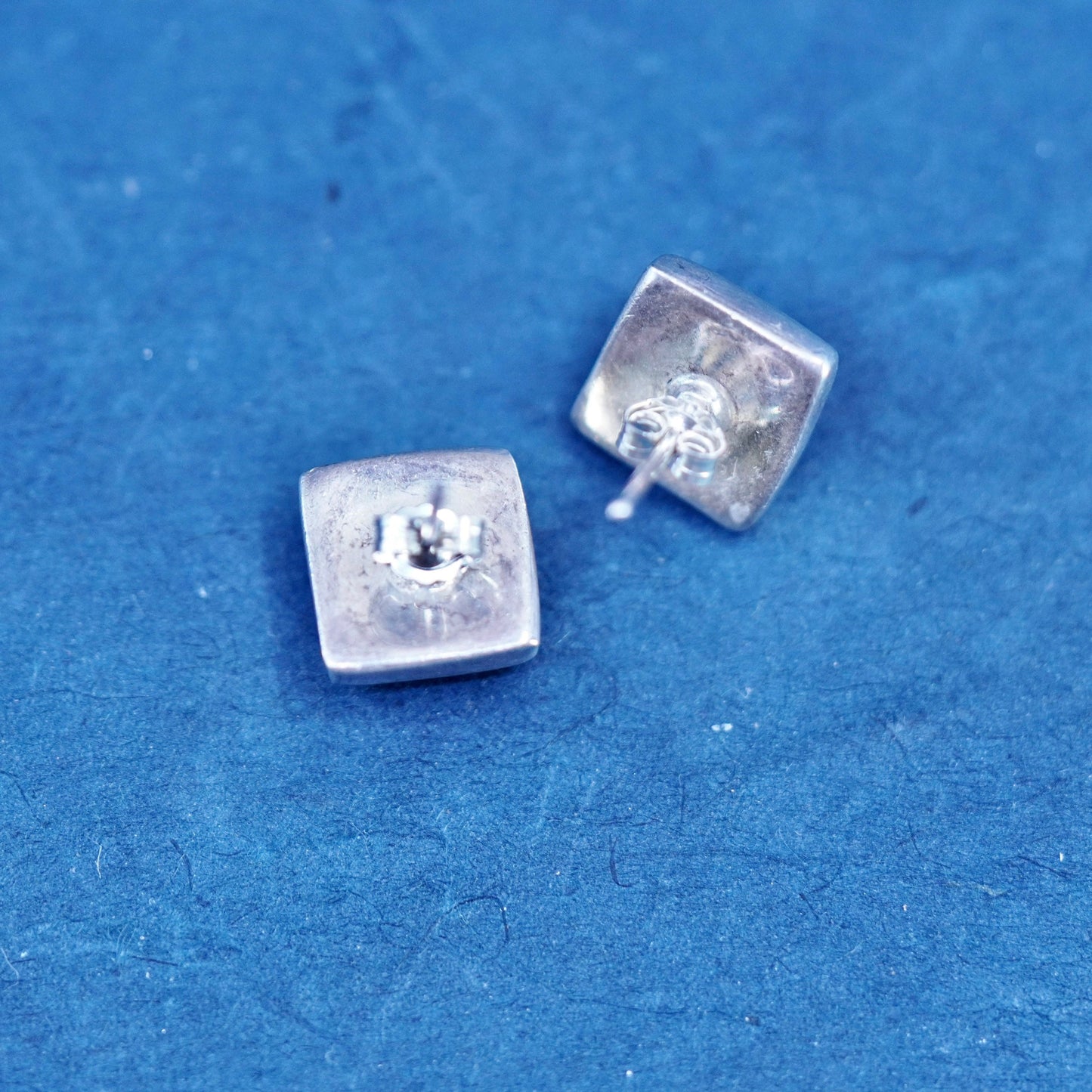 sterling silver handmade earrings, 925 square studs with foiled glass inlay