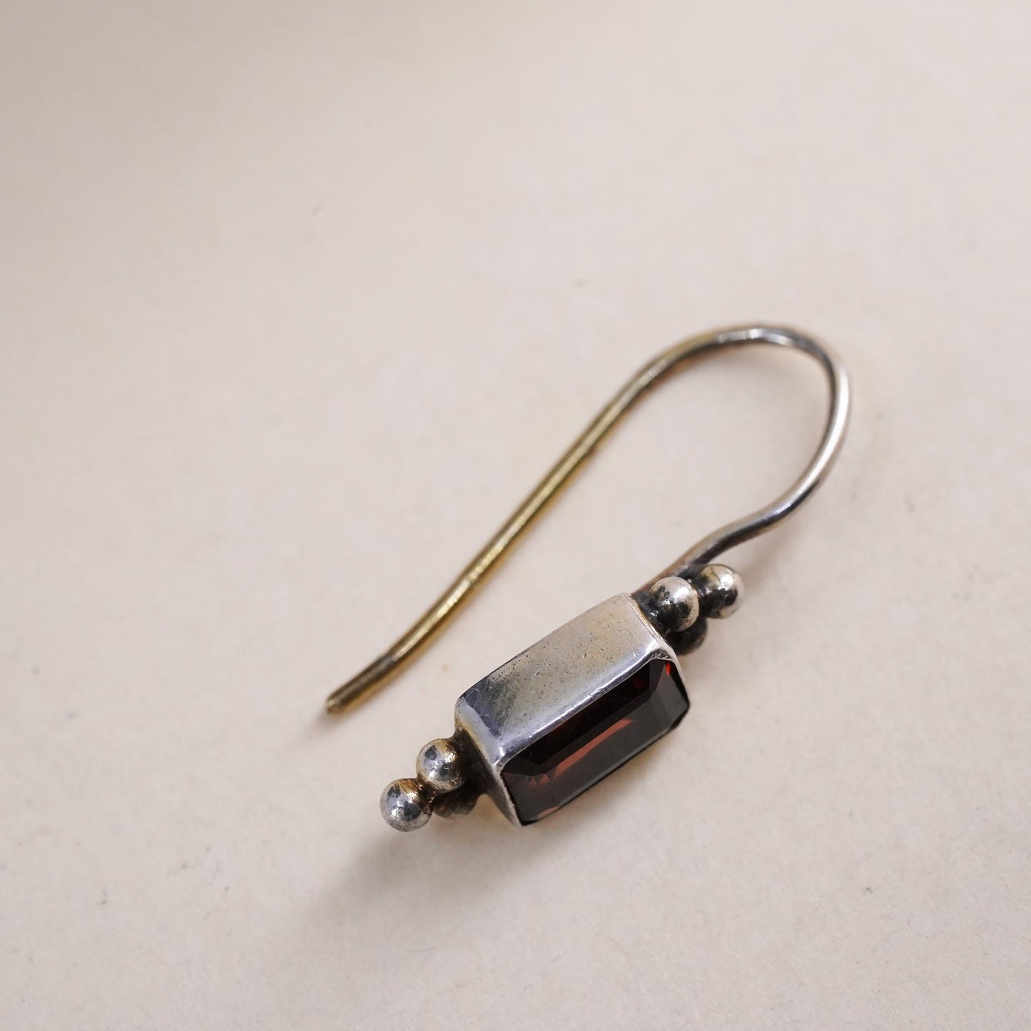 Vintage vermeil gold over Sterling 925 Silver Garnet Dangle single earring