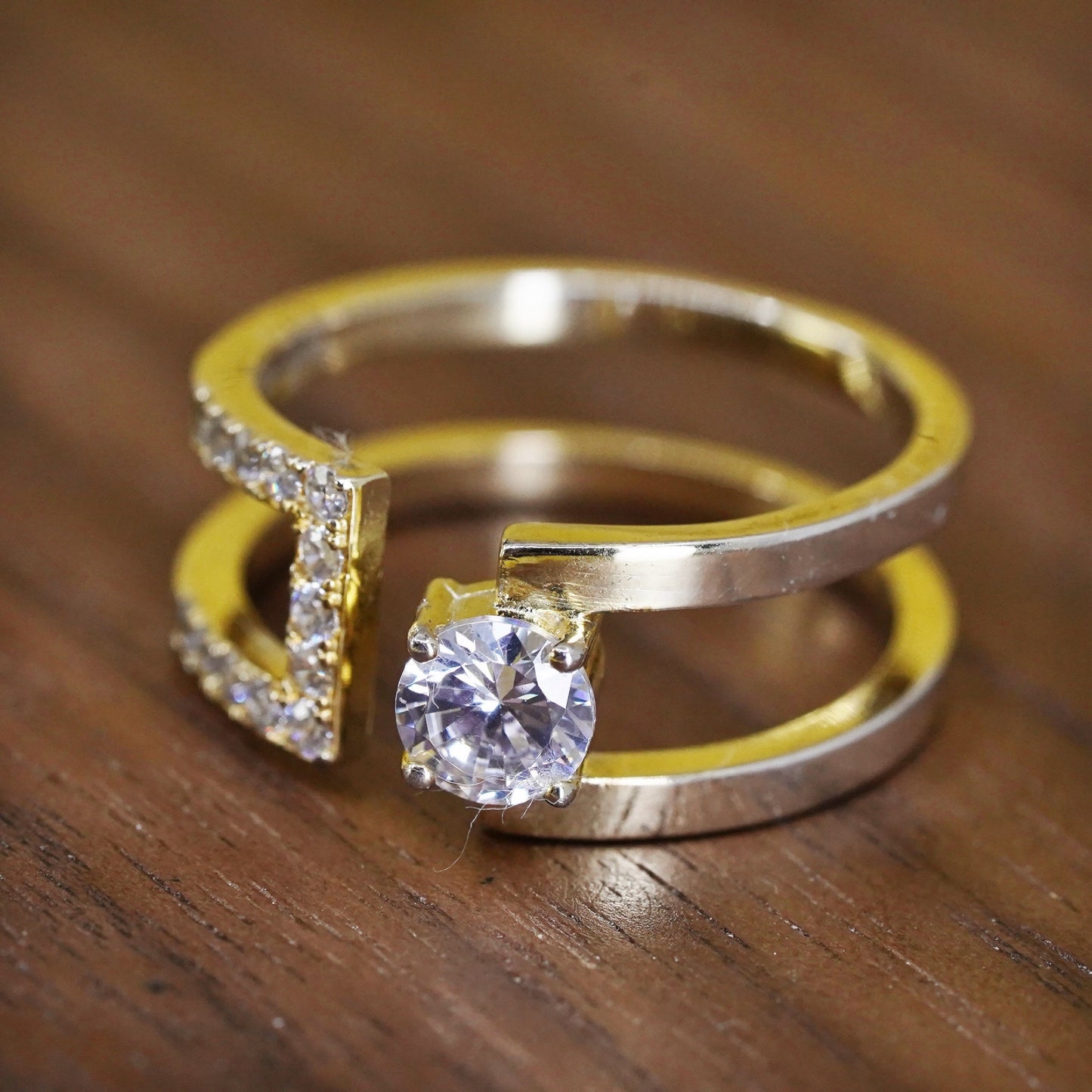 vintage vermeil gold over Sterling silver ring, 925 band with cluster cz