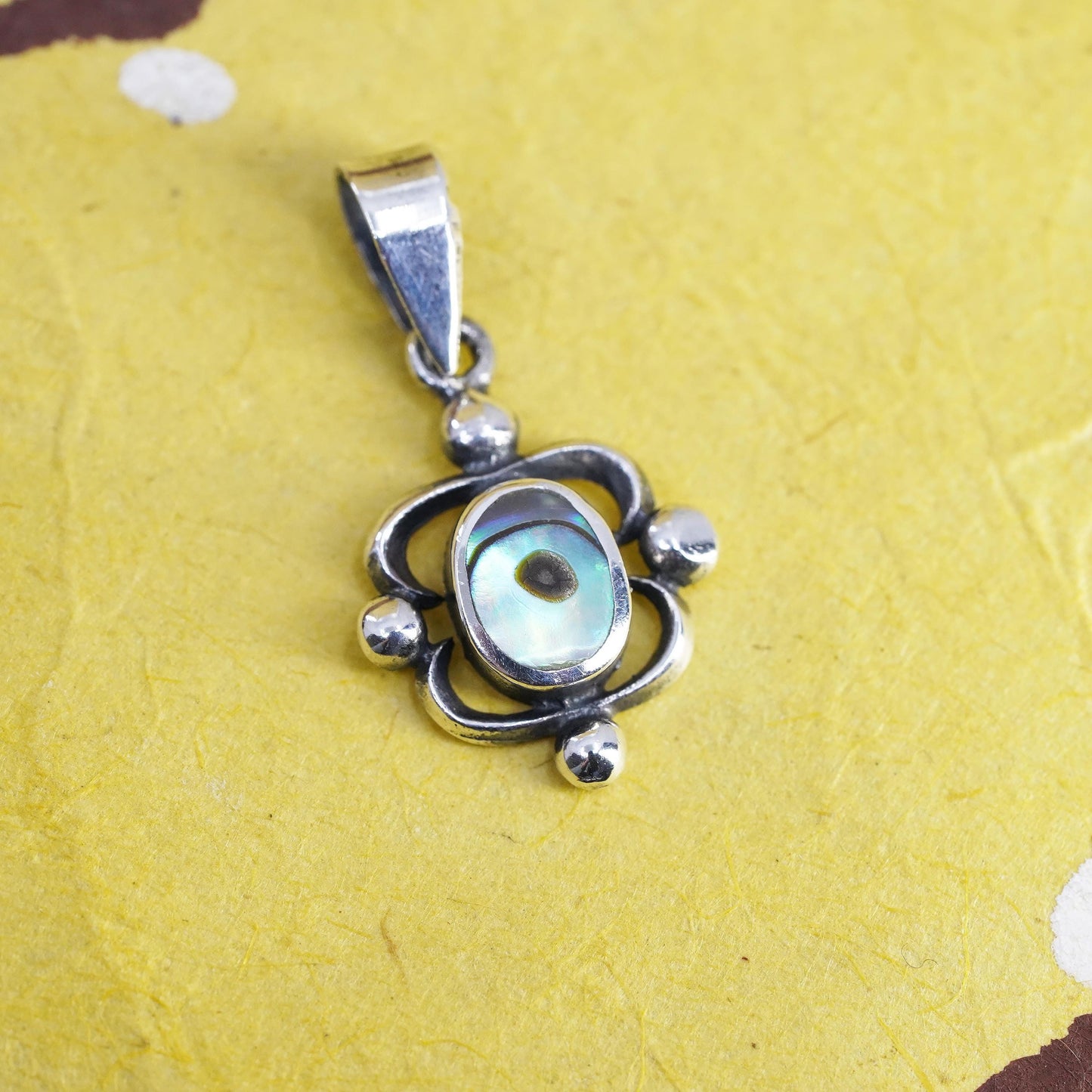 Vintage Sterling 925 silver handmade pendant with abalone inlay