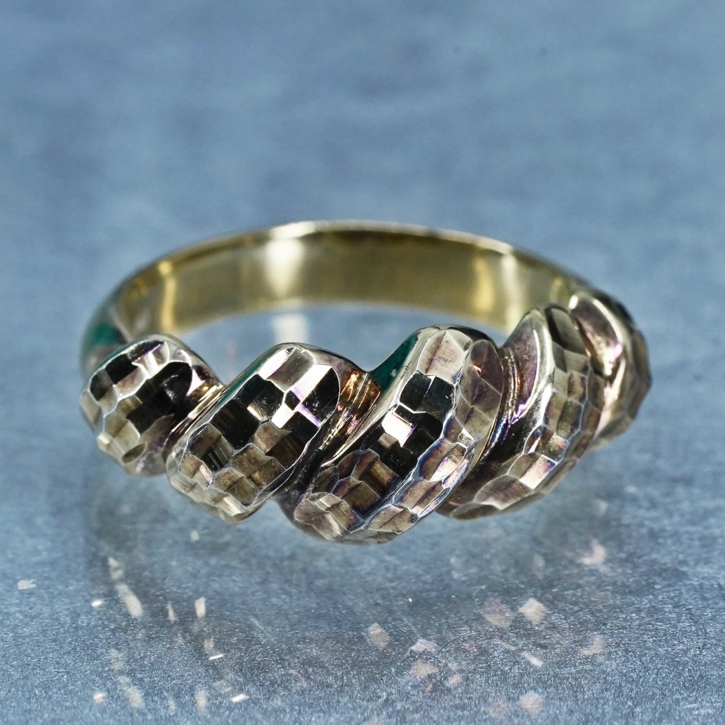 Size 7, vtg Italian Itaor vermeil gold filled Sterling 925 silver textured ring