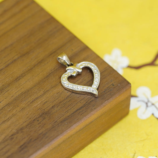 Vintage Sterling 925 silver handmade heart pendant with diamond