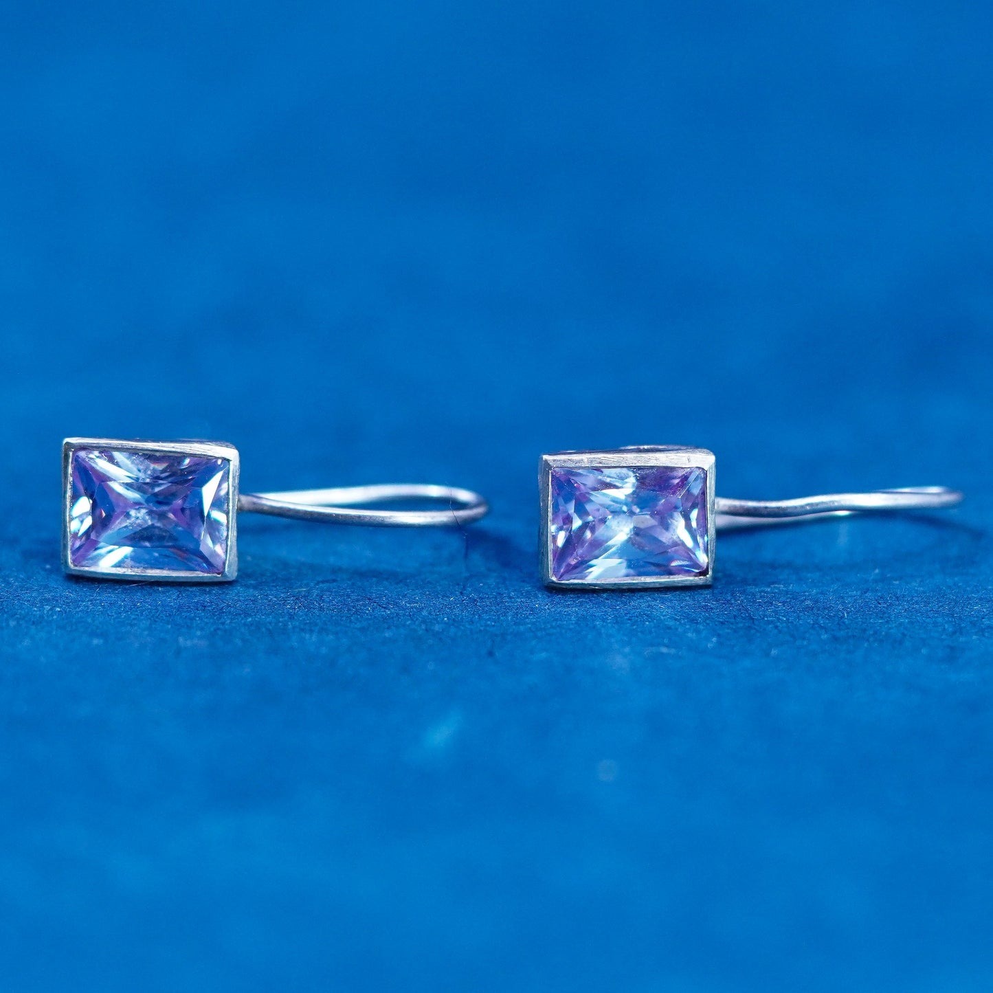 Vintage sterling silver handmade earrings, 925 silver with amethyst