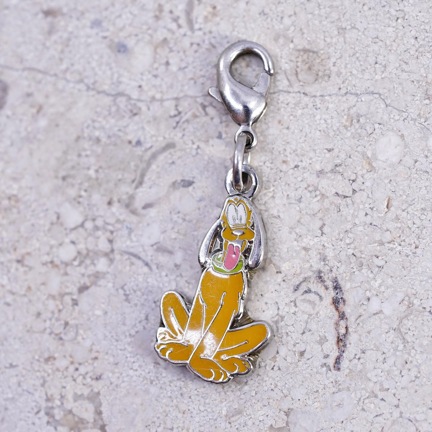 Disney Pluto Dog Charm Pendant, Enamel Cartoon Puppy Dangle, Silver Tone Charm