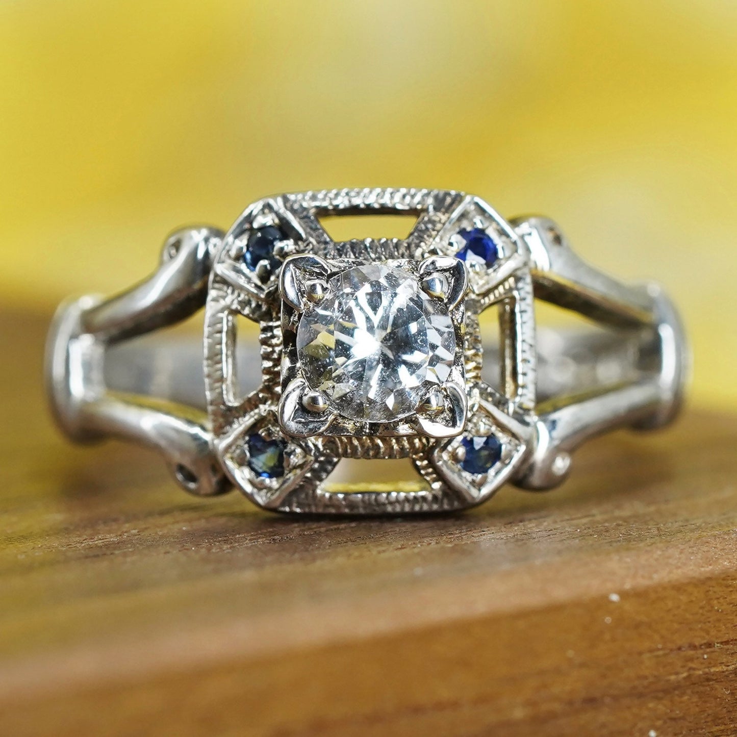 Size 8, vintage Sterling silver 925 engagement ring with cz