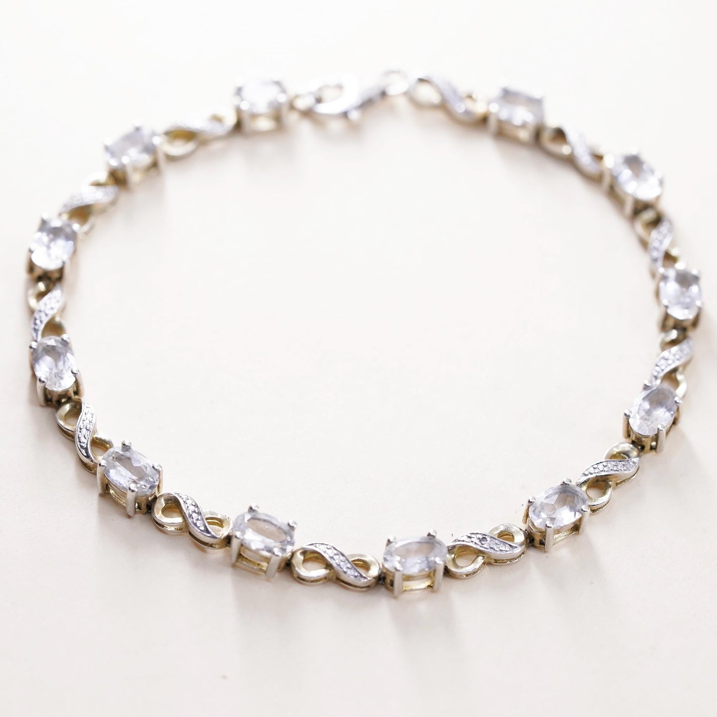 7.25”, vermeil gold sterling 925 silver tennis bracelet blue topaz diamond