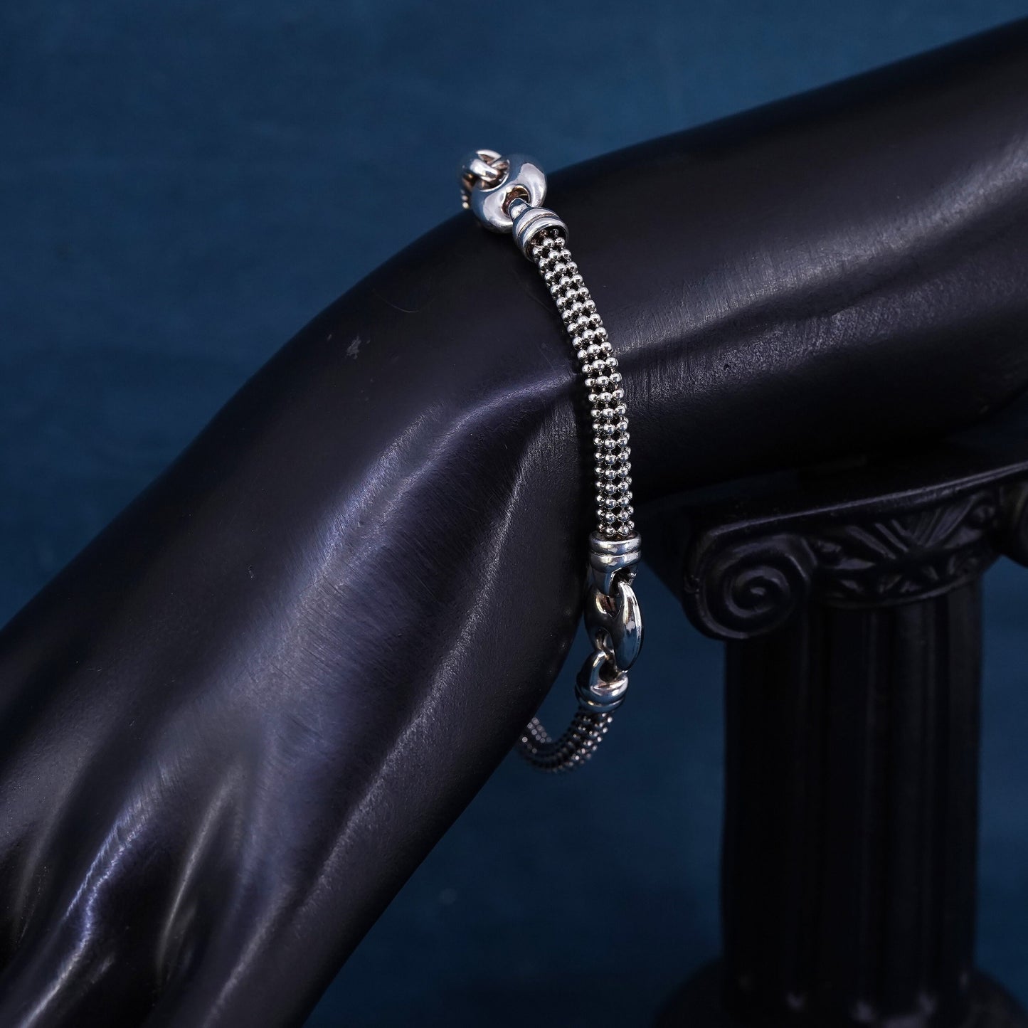7", Italy Sterling silver handmade chain, 925 beads bracelet and puffy anchor
