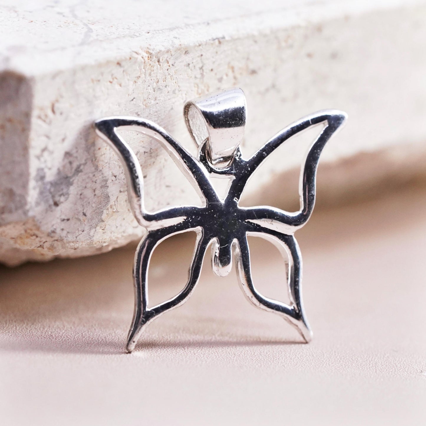 Sterling silver handmade pendant, solid 925 silver butterfly charm