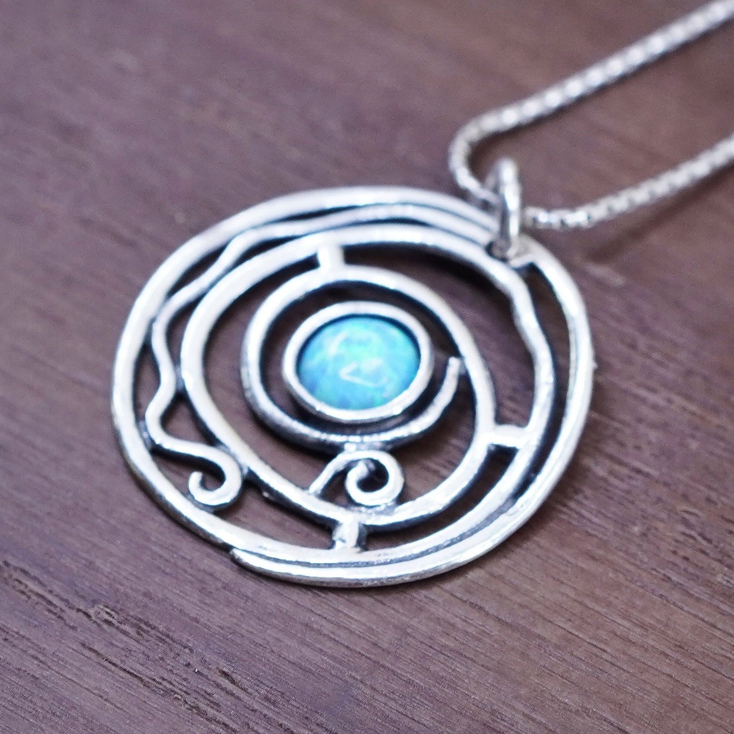 17”, Shablool Didae Sterling 925 silver necklace, snake chain opal pendant