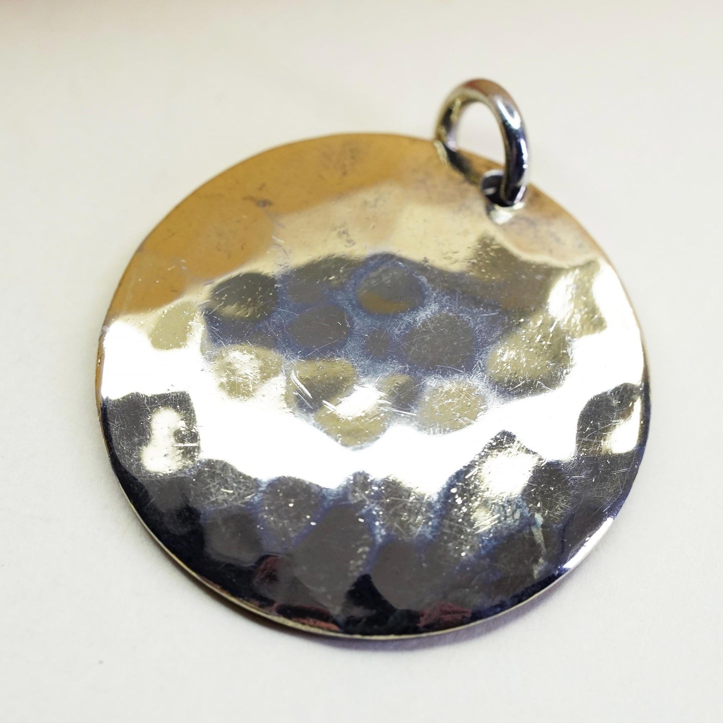 Vintage gold plated Sterling silver handmade pendant, 925 hammered tag charm