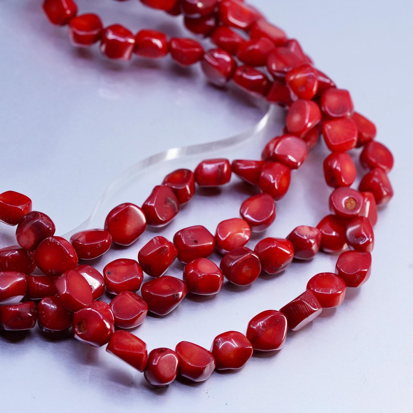 16+2" Lucas Lameth LUC Sterling 925 Silver multi strands coral bead Necklace