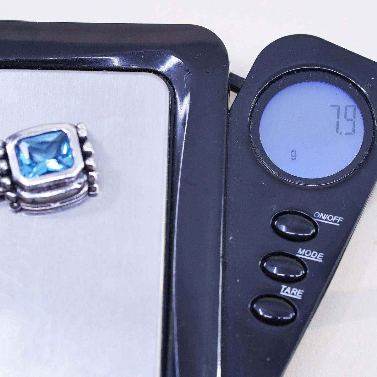 Vintage 925 Sterling Silver Blue Topaz Pendant, Emerald Cut Blue Gemstone Charm
