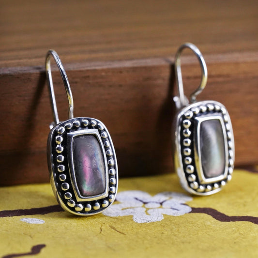 Vintage Sterling 925 silver handmade earrings with abalone and beads around