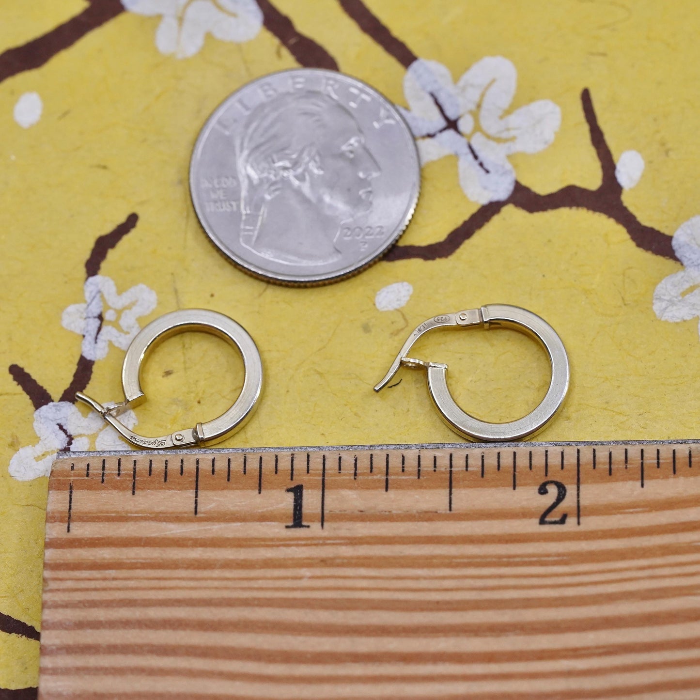 0.5", Italian Dyadema vermeil gold plated Sterling silver earrings, 925 hoops