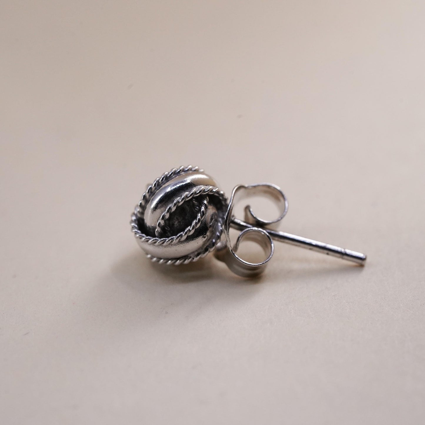 Vintage handmade single earring. Sterling 925 silver 10mm beads stud