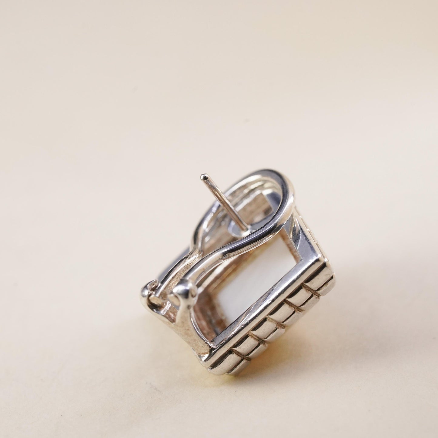 Vintage sterling 925 silver handmade single earring with square mother of pearl