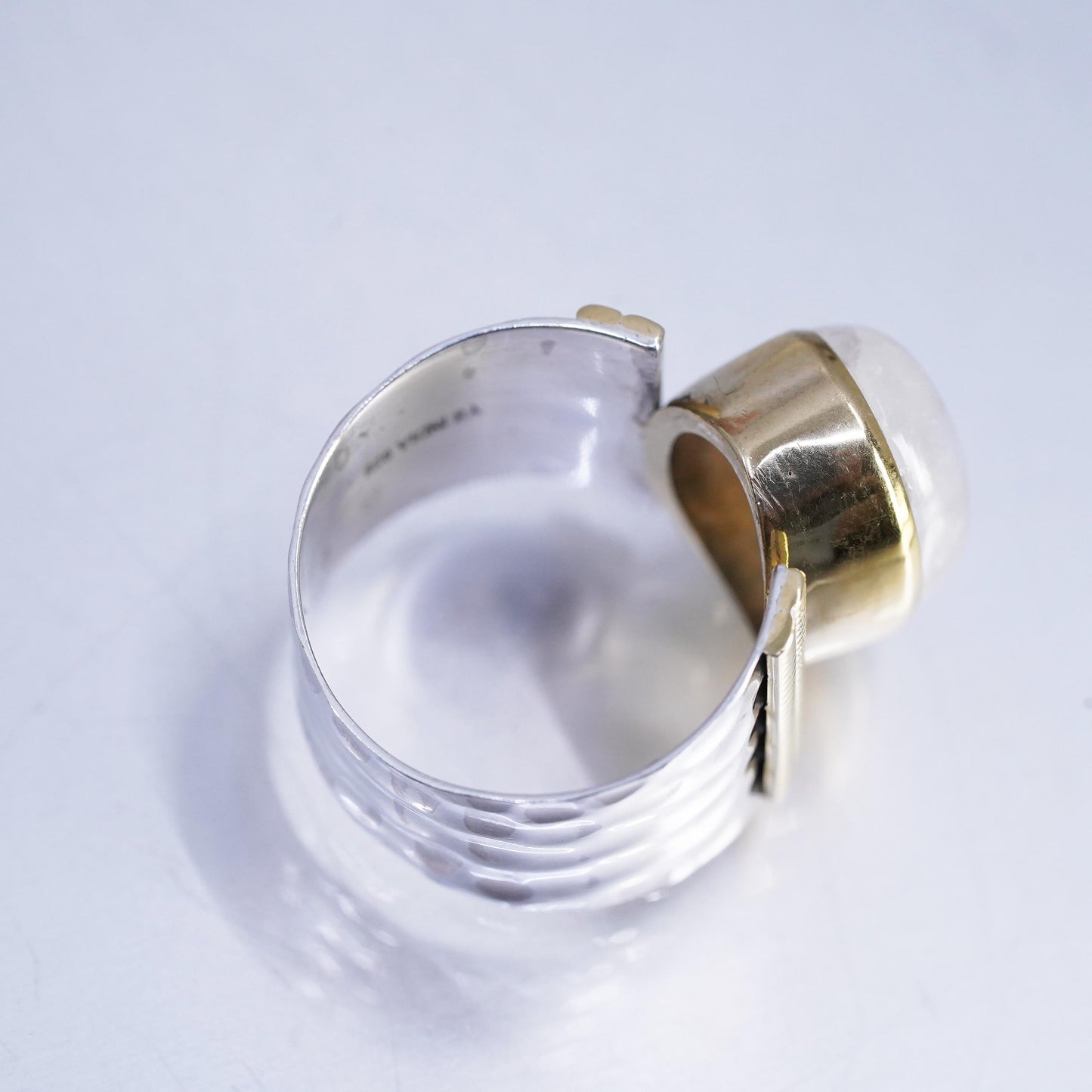 Size 9.25, vintage Indian YS two tone Sterling 925 silver ring oval moonstone